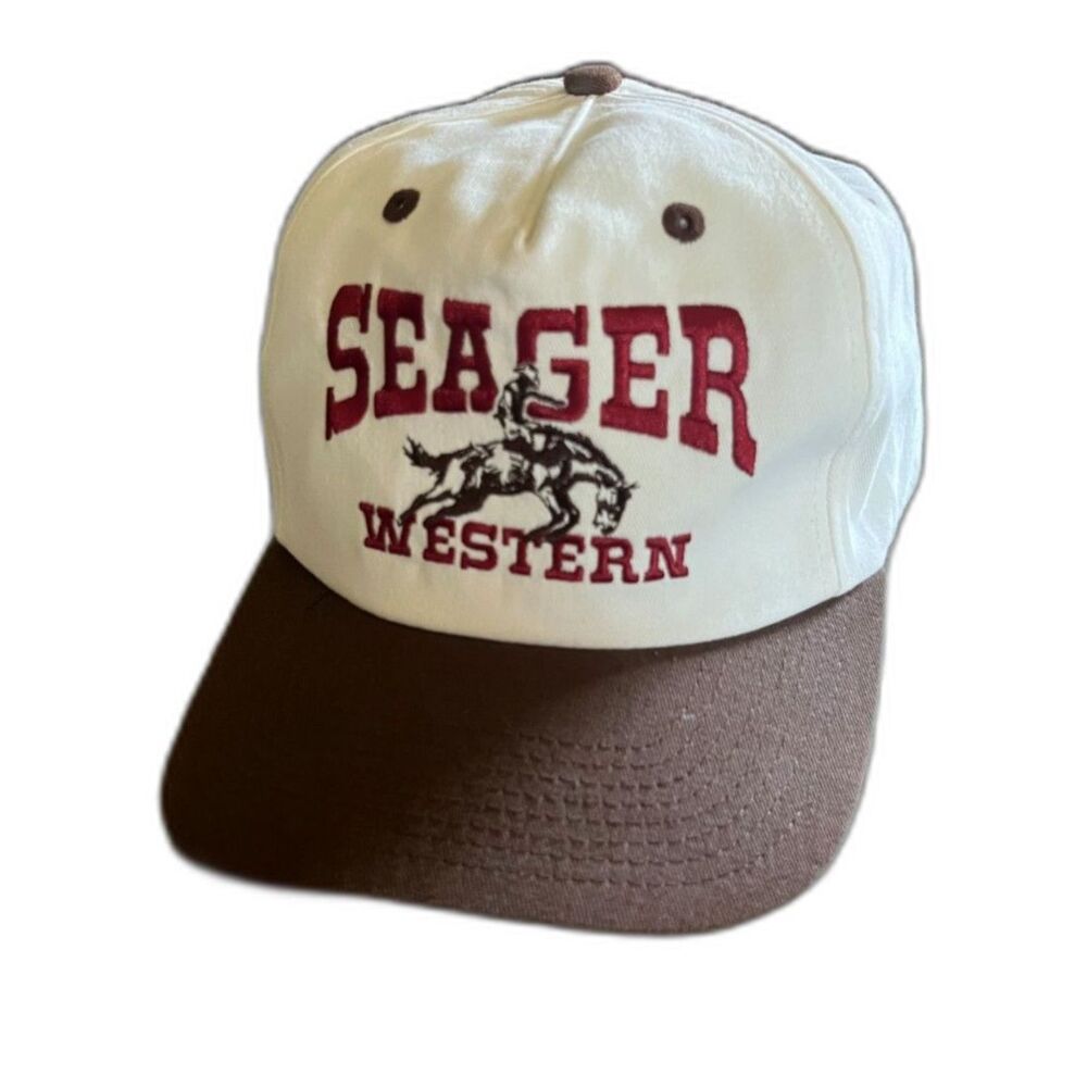Seager Western Trucker Hat Brown & Cream Rodeo Cowboy Adjustable Snapback